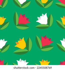 cute tulip flowers springtime festive vector seamless pattern