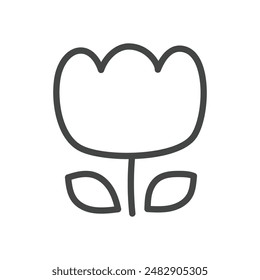 Cute tulip icon. Hand drawn monochrome illustration of a spring flower isolated on a white background. Kawaii sticker. Vector 10 EPS.