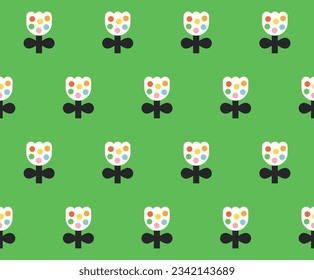 Cute tulip seamless pattern design. Vector illustration.