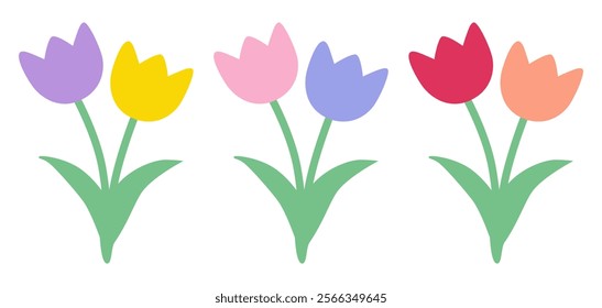Cute tulip vector illustration set