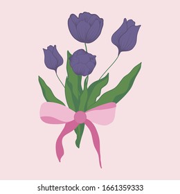 cute tulips bouquet, vector illustration,perfect to use on the web or in print