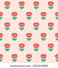 Cute tulips seamless pattern. Print, template. Vector illustration. 