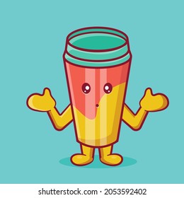 cute tumbler mascot with confused expression isolated cartoon in flat style