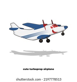Cute Turboprop Airplane vector character. Transportation Mascot illustration in trendy design style. Suitable for many purpose, like for product mascot or children book or education video content.