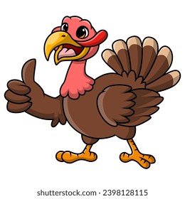 Cute turkey bird cartoon giving thumb up