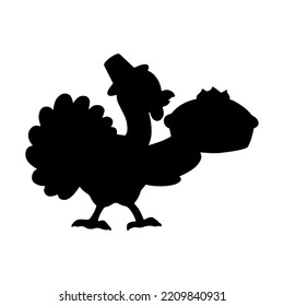 Cute turkey. Black silhouette. Design element. Vector illustration isolated on white background. Template for books, stickers, posters, cards, clothes.
