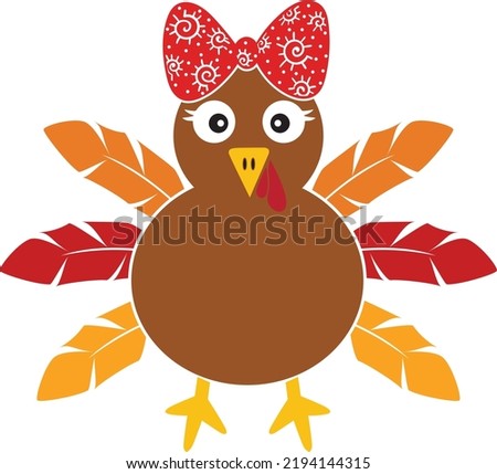 Cute Turkey With Bow, Happy Fall, Thanksgiving Day, Happy Harvest, Vector Illustration File