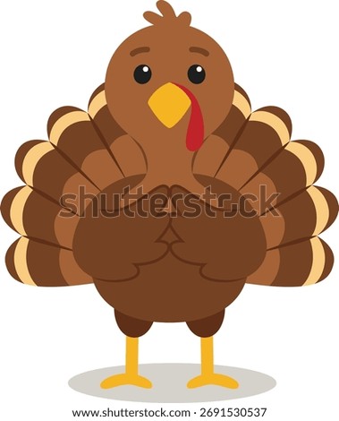 cute turkey cartoon character with front facing pose with hands in front
