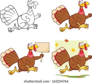 Cute Turkey Cartoon Character. Vector Collection Set