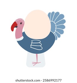 Cute turkey cartoon isolated on white background. Easter eggs. Egg stand. Vector illustration in flat style.