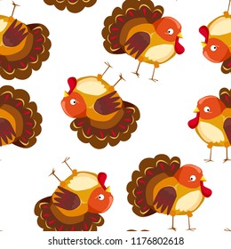 Cute turkey cartoon pattern seamless