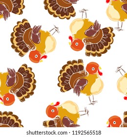 Cute Turkey Cartoon Pattern Seamless