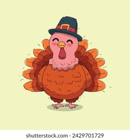 Cute turkey in cartoon style vector illustration