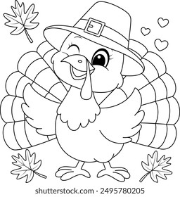 Cute turkey doing a funny dance outline coloring page. Thanksgiving hand drawn colouring 