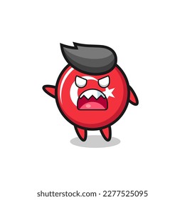 cute turkey flag badge cartoon in a very angry pose , cute style design for t shirt, sticker, logo element