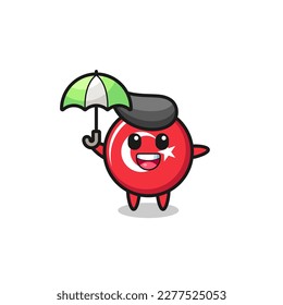 cute turkey flag badge illustration holding an umbrella , cute style design for t shirt, sticker, logo element