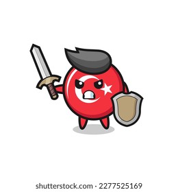 cute turkey flag badge soldier fighting with sword and shield , cute style design for t shirt, sticker, logo element