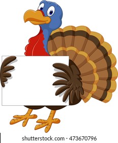 Cute Turkey Holding Blank Sign 