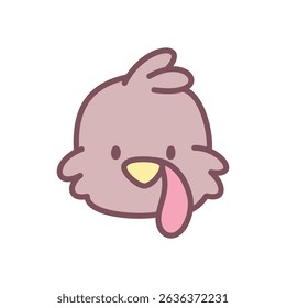 Cute turkey icon. Funny hand drawn illustration of bird head on white background. Kawaii Thanksgiving sticker. Vector 10 EPS.