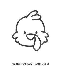 Cute turkey icon. Monochrome hand drawn illustration of bird head on white background. Kawaii Thanksgiving sticker. Vector 10 EPS.