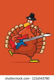 cute turkey musician rock thanksgiving character poster