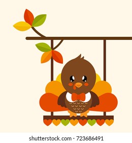 cute turkey on a branch and swing
