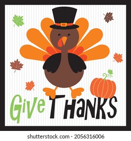 Cute turkey and pumpkin for thanks giving greeting card