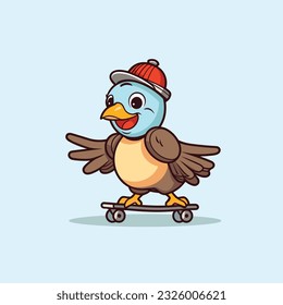 cute turkey riding skateboard summer sport vector illustration
