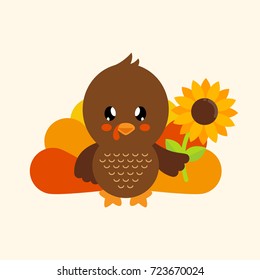 cute turkey with sunflower