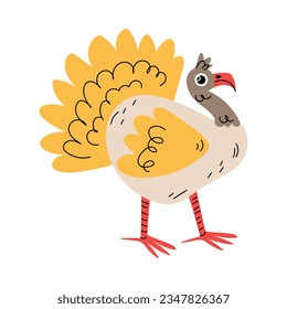 Cute Turkey with Tail as Farm Animal Vector Illustration