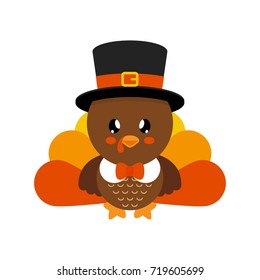 cute turkey vector with hat and tie