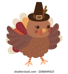 Cute Turkey Vector Illustration. Kawaii Thanksgiving Clip Art.