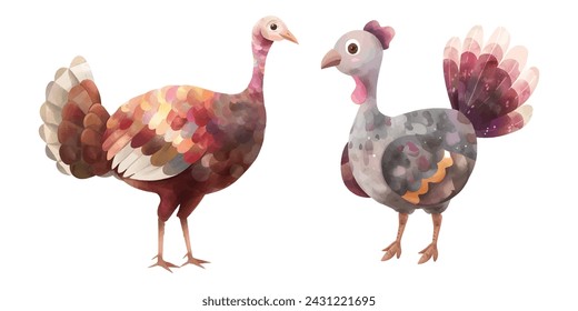 lindo pavo acuarela ilustración vectorial 