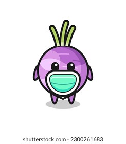 cute turnip cartoon wearing a mask , cute style design for t shirt, sticker, logo element