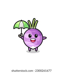 cute turnip illustration holding an umbrella , cute style design for t shirt, sticker, logo element
