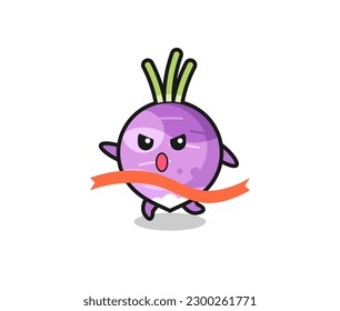 cute turnip illustration is reaching the finish , cute style design for t shirt, sticker, logo element