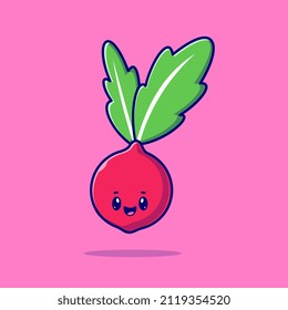 Cute Turnip Smile Cartoon Vector Icon Illustration. Food Nature Icon Concept Isolated Premium Vector. Flat Cartoon Style
