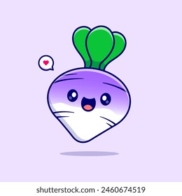 Cute Turnip Vegetable Cartoon Vector Icon Illustration. Food Nature Icon Concept Isolated Premium Vector. Flat Cartoon Style
