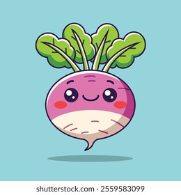 Cute Turnip Vegetable Cartoon Vector Icon Illustration. Food Nature Icon Concept Isolated Premium Vector. Flat Cartoon Style