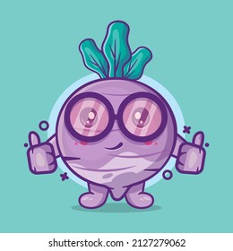 cute turnip vegetable character mascot with thumb up hand gesture isolated cartoon in flat style design