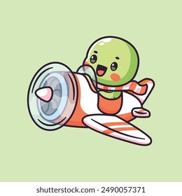 Cute Turtle Aircraft Vector icon illistration 