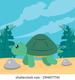 cute turtle animal character scene