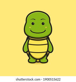 Cute turtle animal mascot character cartoon vector icon illustration. Animal mascot icon concept isolated vector. Flat cartoon style