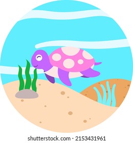 Cute turtle animal underwater with undersea landscape. underwater diorama. habitat for marine animals