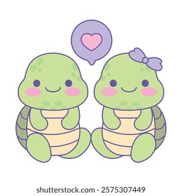 cute turtle animals in love isolated