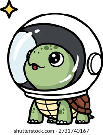Cute Turtle Astronaut Space Cartoon Illustration