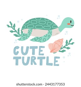 Cute turtle . Baby animal concept illustration for nursery, character for children.Marine animals, under sea 