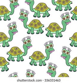 cute turtle, background vector illustration, seamless pattern