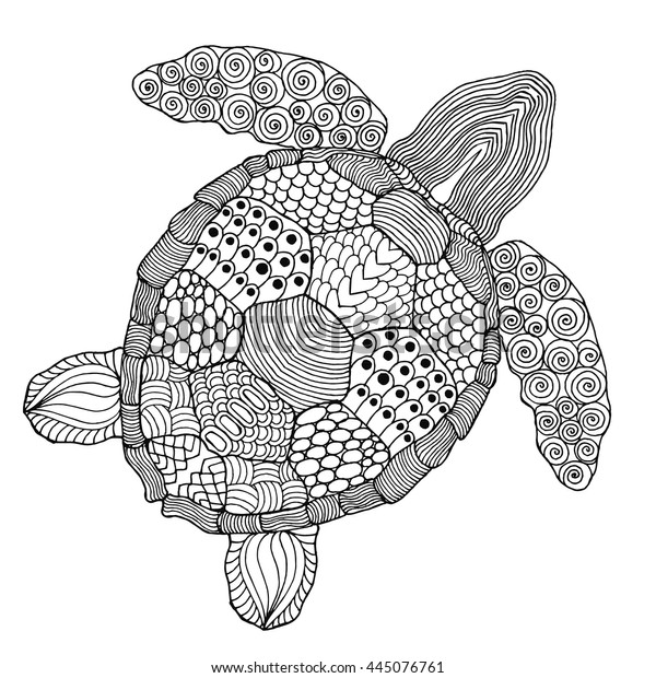 Cute Turtle Black White Hand Drawn Stock Vector (Royalty Free ...