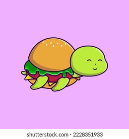 Cute Turtle Burger Cartoon Vector Icons Illustration. Flat Cartoon Concept. Suitable for any creative project.